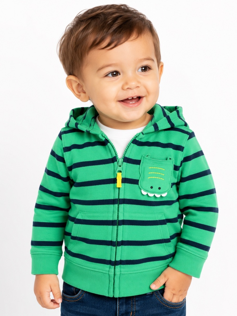 Carter’s Just One You Green Striped Crocodile Hoodie 18M Zip Jacket